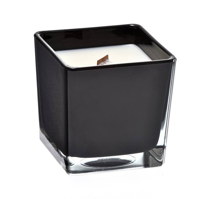 Jasmine coconut wax candle in black glass holder