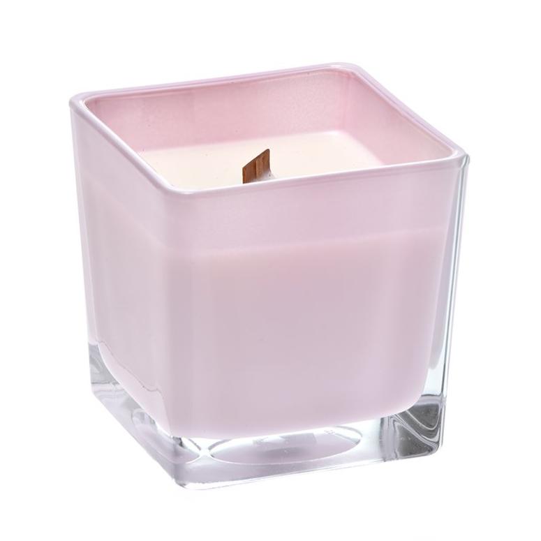 Eucalyptus coconut wax candle in pink glass holder