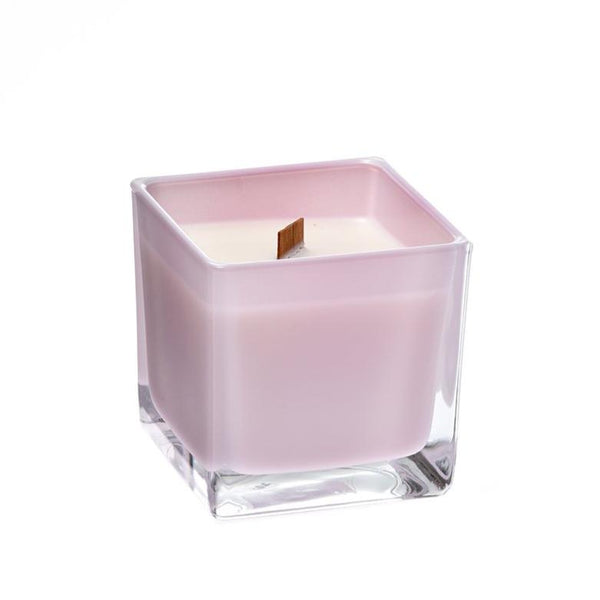 Eucalyptus coconut wax candle in pink glass holder