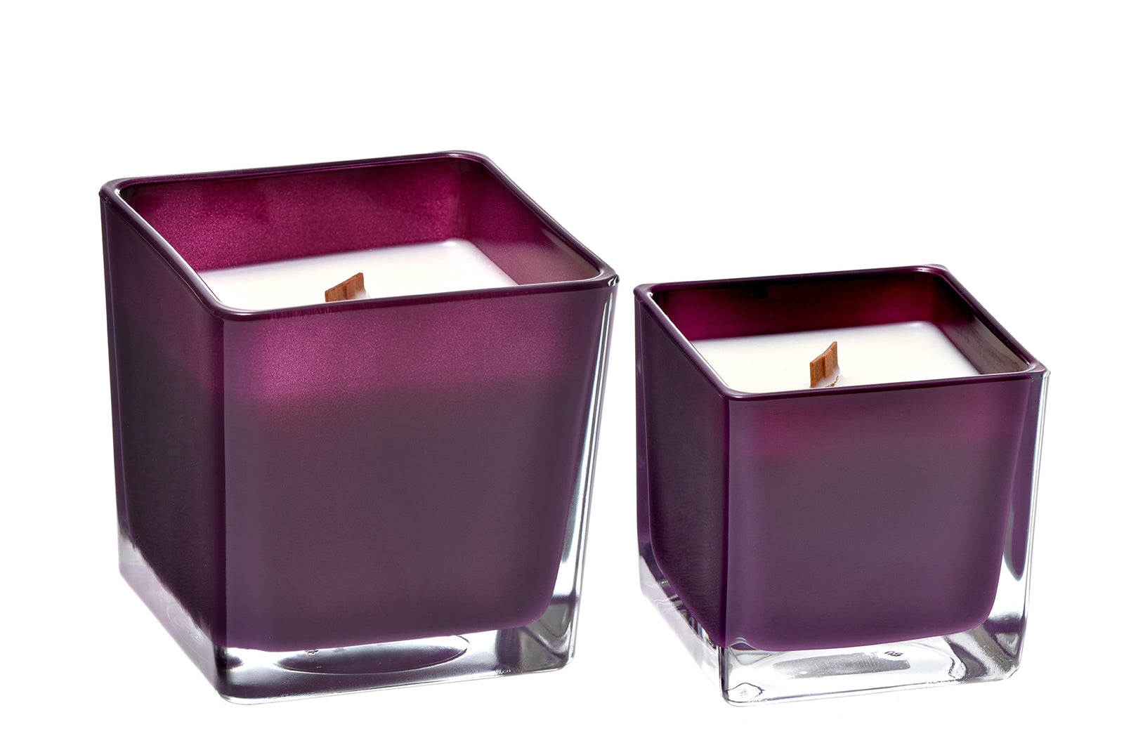 Geranium and lavender coconut wax candle in purple glass holder