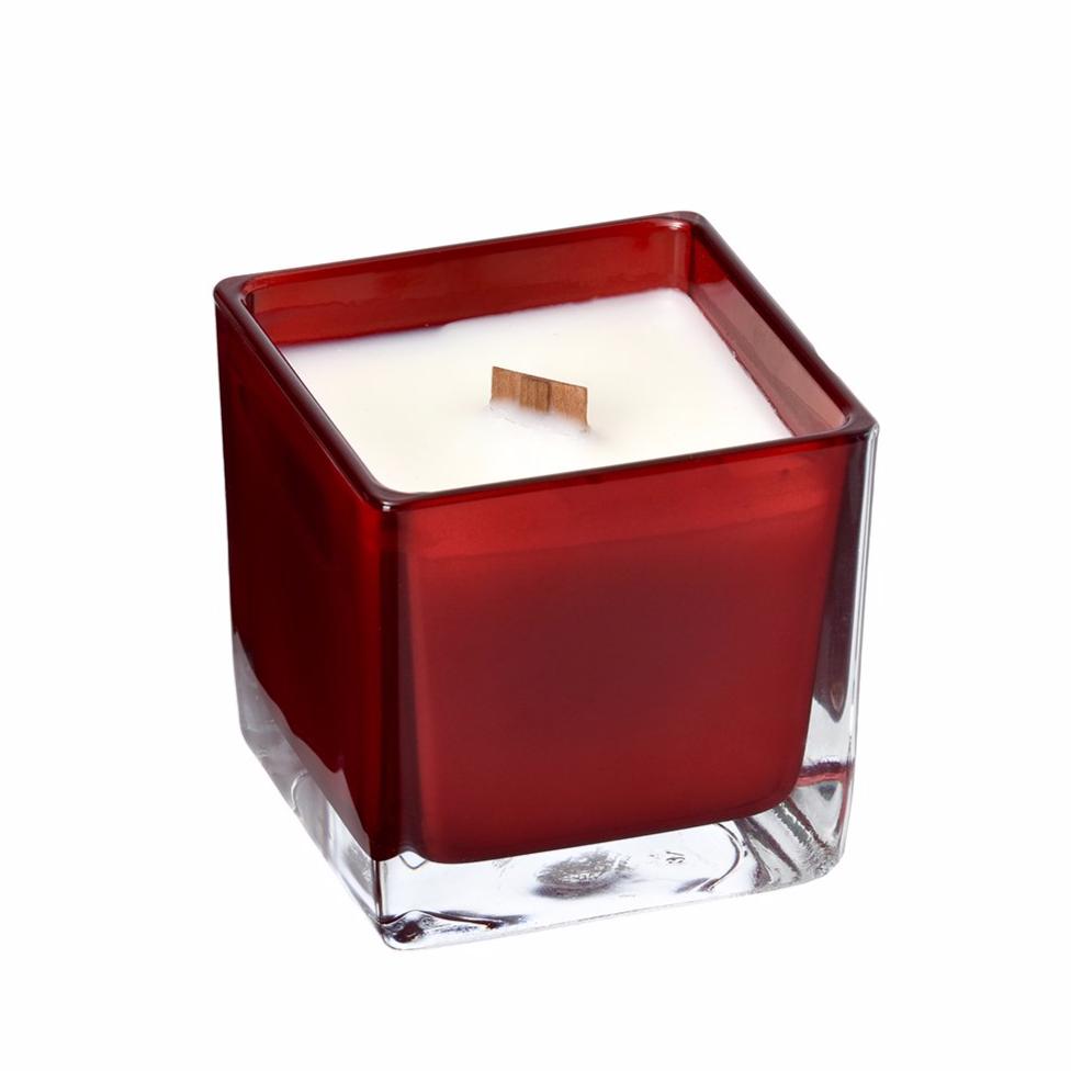 Rose coconut wax candle in red glass holder